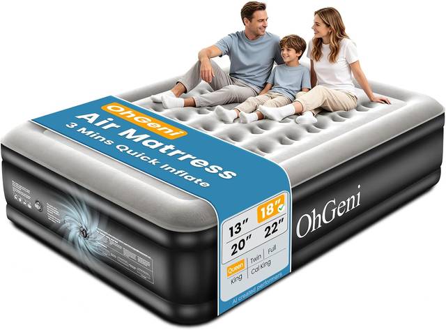 Upgrade pick: OhGeni 18-inch Raised Queen Air Mattress (B0BVLY5W6K)